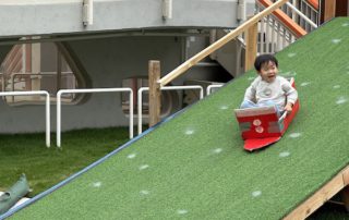 體驗在草滑梯玩雪橇的刺激！